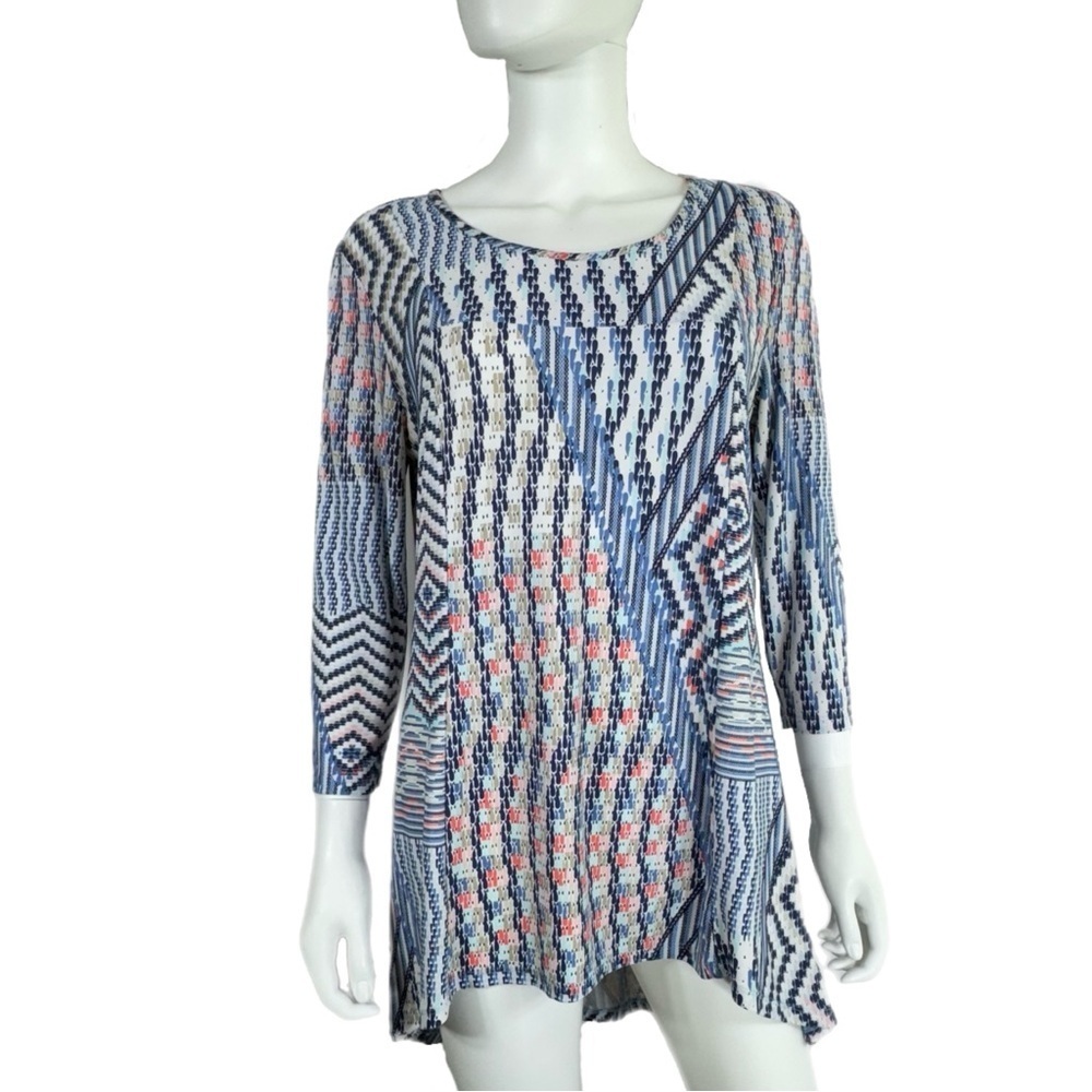 Cato Asymmetrical High Low 3/4 Sleeve Swing Tunic Top